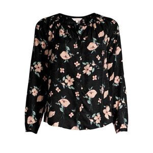 NWOT Rebecca Taylor Black Floral Jacquard Daniella Silk Blouse Size 2 Small